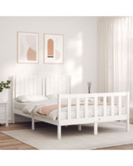 Cadre de lit sans matelas blanc 140x190 cm bois de pin massif | Mobilier & Déco