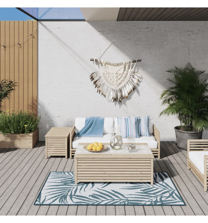 Tapis d'extérieur aqua et blanc 80x150 cm design réversible | Mobilier & Déco