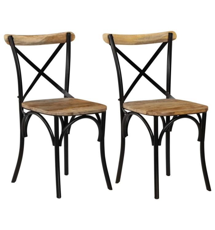 Chaises à dossier croisé lot de 2 noir bois de manguier solide | Mobilier & Déco