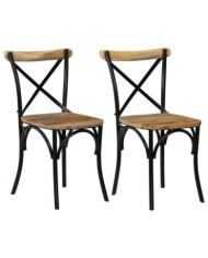 Chaises à dossier croisé lot de 2 noir bois de manguier solide | Mobilier & Déco