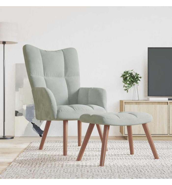 Chaise de relaxation avec repose-pied Gris clair Velours | Mobilier & Déco
