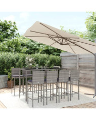 Ensemble de bar de jardin 9 pcs avec coussins gris poly rotin | Mobilier & Déco