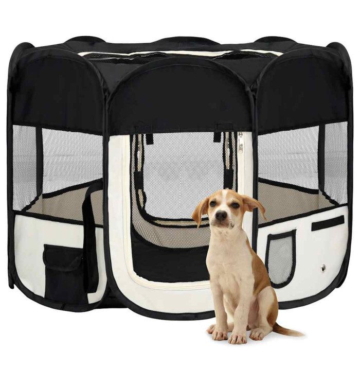 Parc pour chiens pliable avec sac de transport Noir 90x90x58 cm | Mobilier & Déco