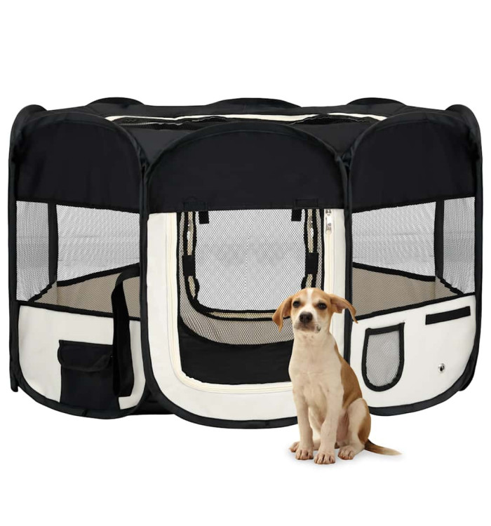 Parc pliable pour chien avec sac de transport Noir 125x125x61cm | Mobilier & Déco