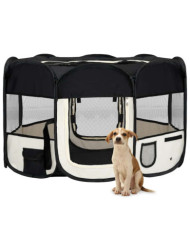 Parc pliable pour chien avec sac de transport Noir 125x125x61cm | Mobilier & Déco