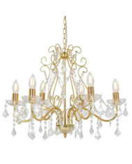 Lustre avec perles de cristal Doré Rond 6 x E14 | Mobilier & Déco