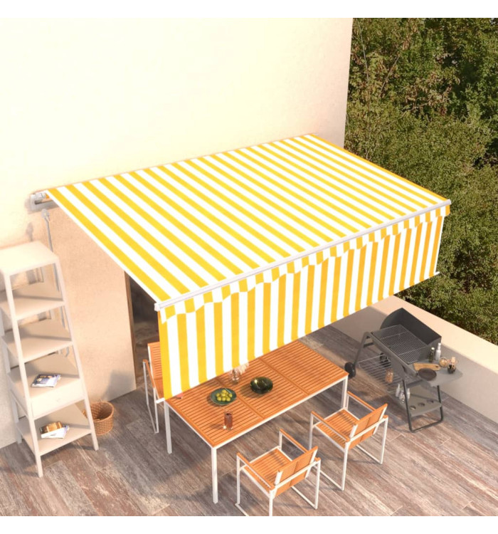 Auvent rétractable automatique avec store 5x3 m Jaune et blanc | Mobilier & Déco