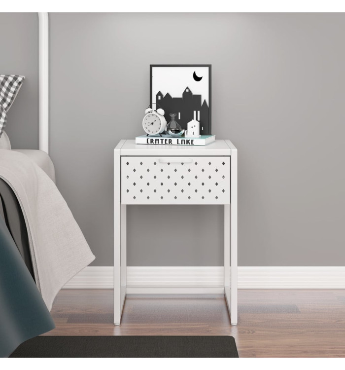 Table de chevet Blanc 38x35x54 cm Acier | Mobilier & Déco