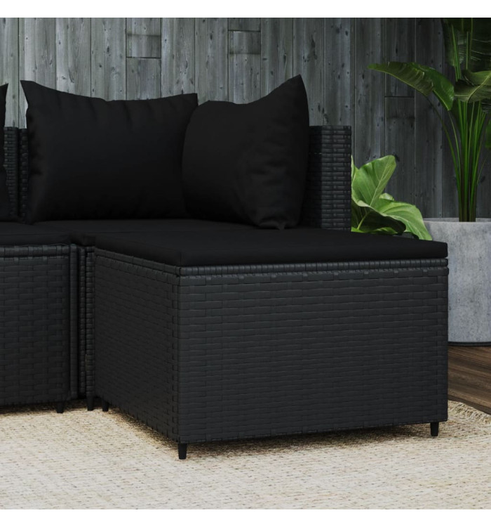 Repose-pied de jardin avec coussin noir résine tressée | Mobilier & Déco