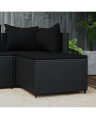 Repose-pied de jardin avec coussin noir résine tressée | Mobilier & Déco