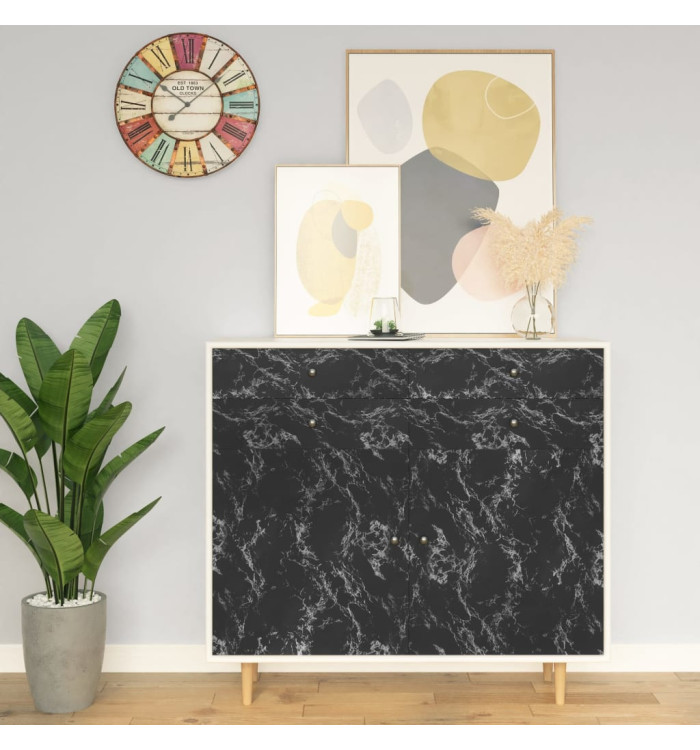 Film autoadhésif pour meubles Pierre noire 500x90 cm PVC | Mobilier & Déco
