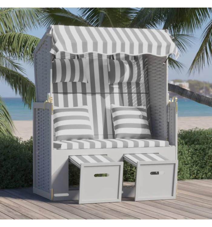 Strandkorb avec coussins Résine tressée bois solide gris blanc | Mobilier & Déco