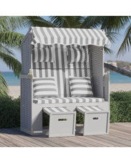 Strandkorb avec coussins Résine tressée bois solide gris blanc | Mobilier & Déco