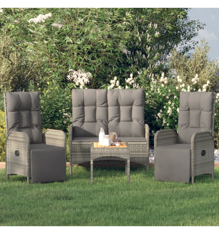 Ensemble à manger jardin 4pcs et coussins Gris Résine tressée | Mobilier & Déco