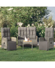 Ensemble à manger jardin 4pcs et coussins Gris Résine tressée | Mobilier & Déco