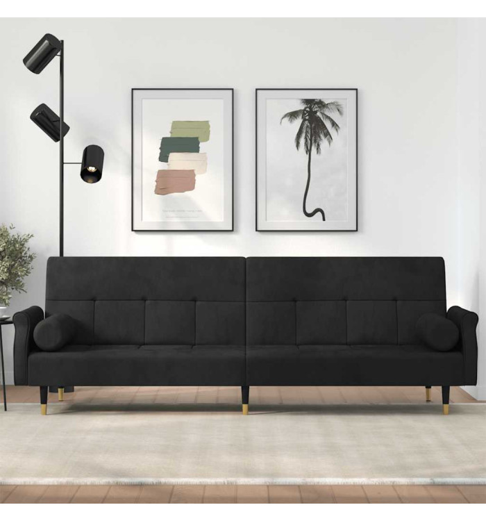 Canapé-lit avec coussins noir velours | Mobilier & Déco