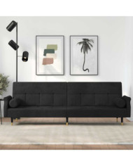 Canapé-lit avec coussins noir velours | Mobilier & Déco