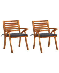 Chaises à manger de jardin avec coussins lot de 2 Acacia massif | Mobilier & Déco