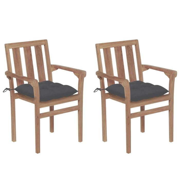 Chaises de jardin lot de 2 et coussins anthracite Bois de teck | Mobilier & Déco