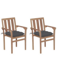 Chaises de jardin lot de 2 et coussins anthracite Bois de teck | Mobilier & Déco