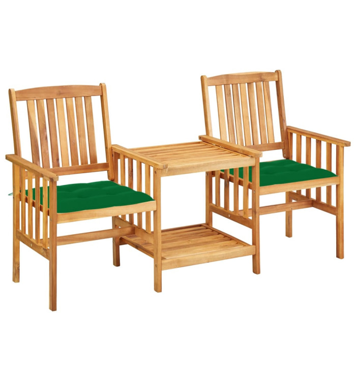 Chaises de jardin avec table à thé et coussins Acacia solide | Mobilier & Déco