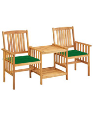 Chaises de jardin avec table à thé et coussins Acacia solide | Mobilier & Déco