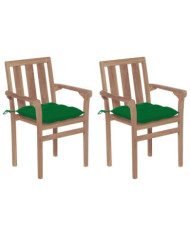 Chaises de jardin lot de 2 et coussins vert Bois de teck massif | Mobilier & Déco