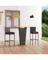 Ensemble de bar de jardin 3 pcs et coussins Résine tressée Gris | Mobilier & Déco