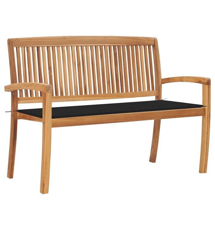 Banc de jardin empilable et coussin 128,5cm Bois de teck massif | Mobilier & Déco
