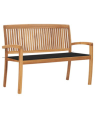 Banc de jardin empilable et coussin 128,5cm Bois de teck massif | Mobilier & Déco