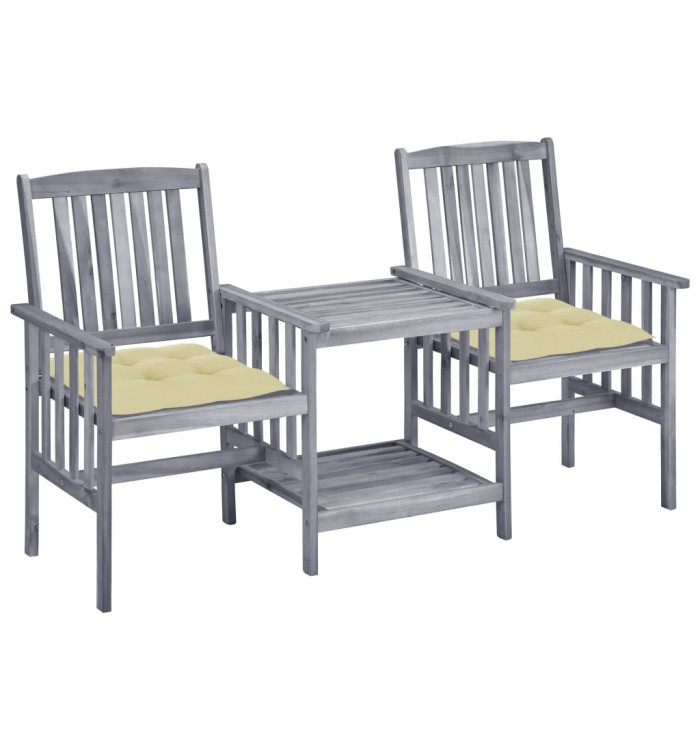 Chaises de jardin avec table à thé et coussins Acacia solide | Mobilier & Déco