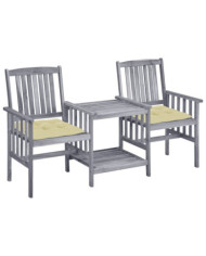 Chaises de jardin avec table à thé et coussins Acacia solide | Mobilier & Déco