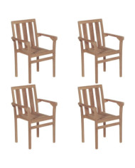 Chaises de jardin empilables lot de 4 Boie de teck solide | Mobilier & Déco
