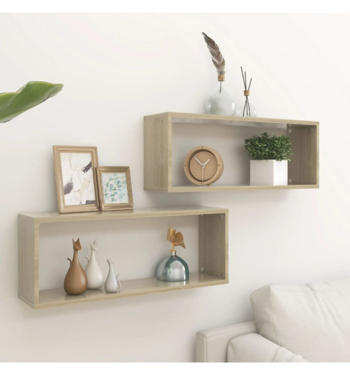 Étagères murales cube 2 pcs Chêne sonoma Bois d’ingénierie | Mobilier & Déco