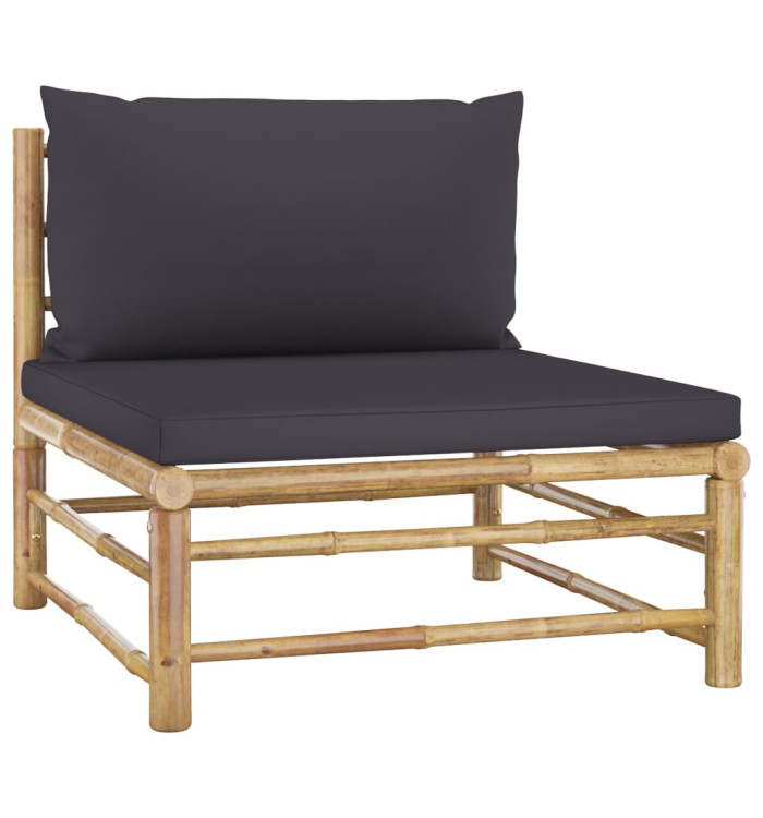 Canapé de milieu de jardin avec coussins gris foncé Bambou | Mobilier & Déco