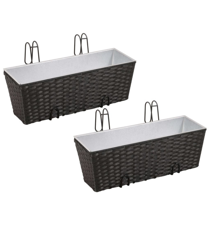 Ensemble de jardinières de balcon Trapèze Rotin 50cm 2 pcs Noir | Mobilier & Déco