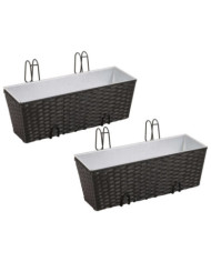 Ensemble de jardinières de balcon Trapèze Rotin 50cm 2 pcs Noir | Mobilier & Déco