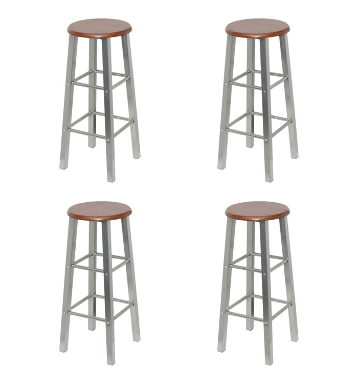 Tabourets de bar lot de 4 argenté et marron MDF | Mobilier & Déco