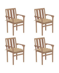 Chaises de jardin empilables avec coussins lot de 4 Teck solide | Mobilier & Déco
