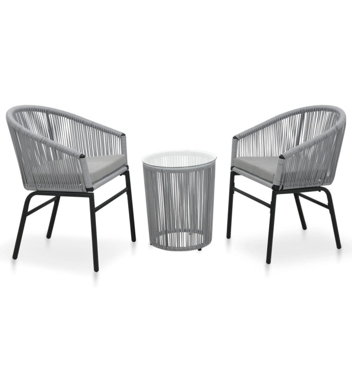 Ensemble de bistro 3 pcs avec coussins Rotin PE Gris | Mobilier & Déco