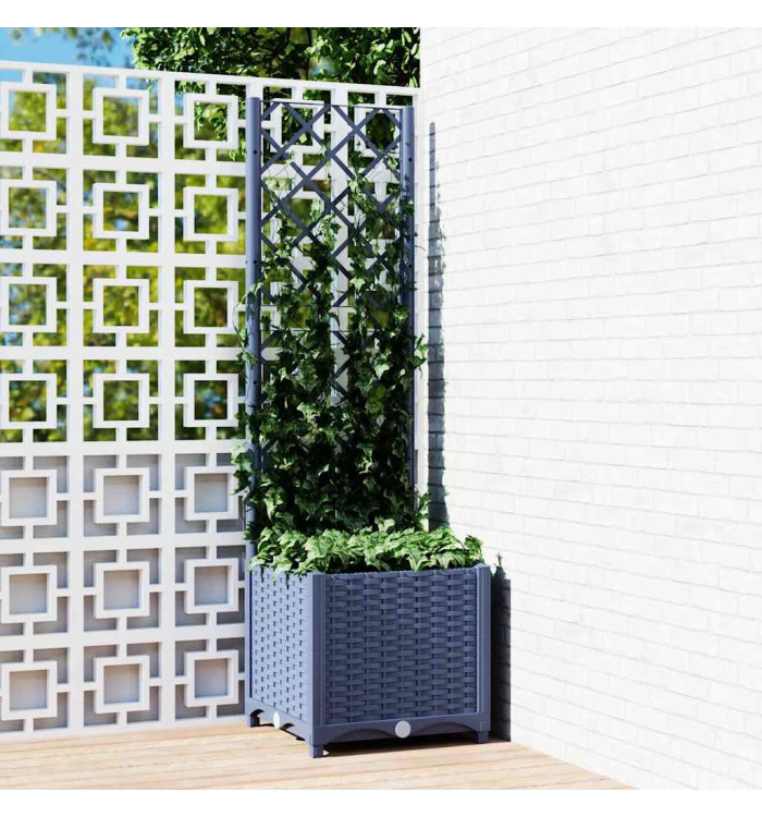 Jardinière avec treillis bleu gris 40x40x136 cm PP | Mobilier & Déco