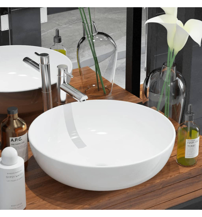 Lavabo ronde Céramique Blanc 41,5 x 13,5 cm | Mobilier & Déco