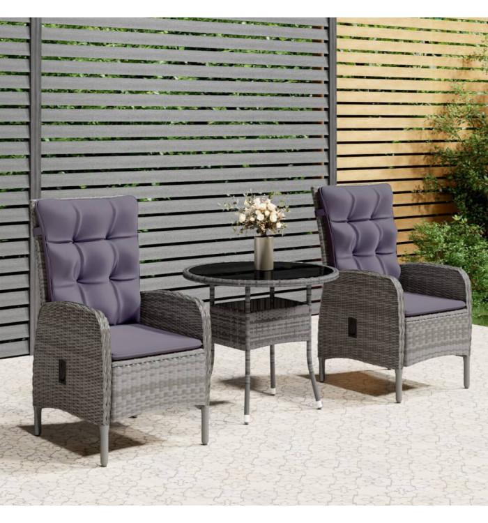 Ensemble de bistro de jardin 3 pcs Résine tressée Gris | Mobilier & Déco