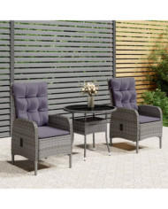Ensemble de bistro de jardin 3 pcs Résine tressée Gris | Mobilier & Déco
