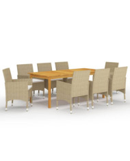 Ensemble à manger de jardin 9 pcs Beige | Mobilier & Déco