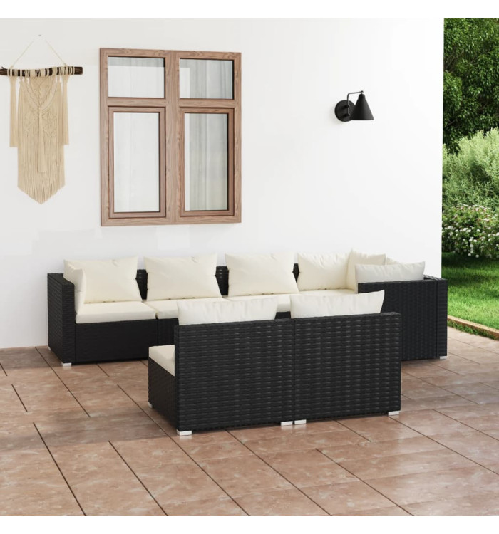 Salon de jardin 7 pcs avec coussins Noir Résine tressée | Mobilier & Déco