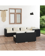Salon de jardin 7 pcs avec coussins Noir Résine tressée | Mobilier & Déco