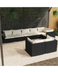 Salon de jardin 8 pcs avec coussins noir résine tressée | Mobilier & Déco