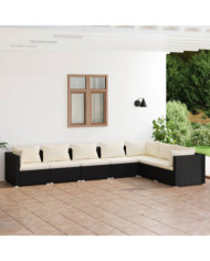 Salon de jardin 7 pcs avec coussins Résine tressée Noir | Mobilier & Déco