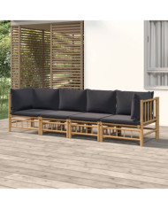 Salon de jardin 4 pcs avec coussins gris foncé bambou | Mobilier & Déco